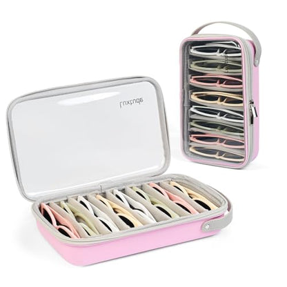Luxtude Travel Sunglasses Organizer Case, Clear Sunglasses Travel Case - color: Pink-8 Pairs