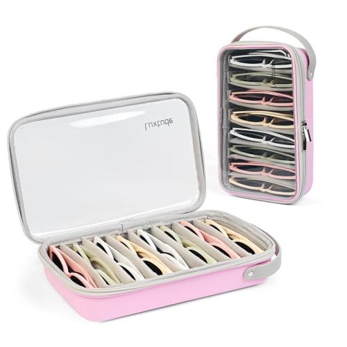Luxtude Travel Sunglasses Organizer Case, Clear Sunglasses Travel Case - color: Pink-8 Pairs