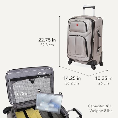 SwissGear Sion Softside Expandable Spinner Luggage Durable Lightweight Travel Suitcase, Pewter, Carry-On - color: Pewter, size: Carry-On