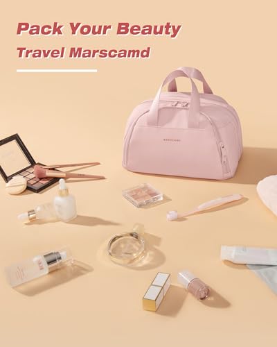 Marscamd Travel Makeup Bag for Women, Lay-Flat Toiletry Organizer, Pink - color: Pink