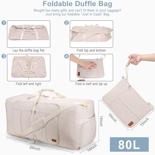 80L EXTRA LARGE Foldable Waterproof Travel Duffle Bag for Men and Women - color: Beige, size: 80L