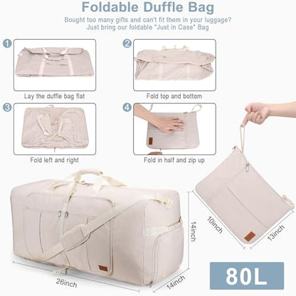 80L EXTRA LARGE Foldable Waterproof Travel Duffle Bag for Men and Women - color: Beige, size: 80L