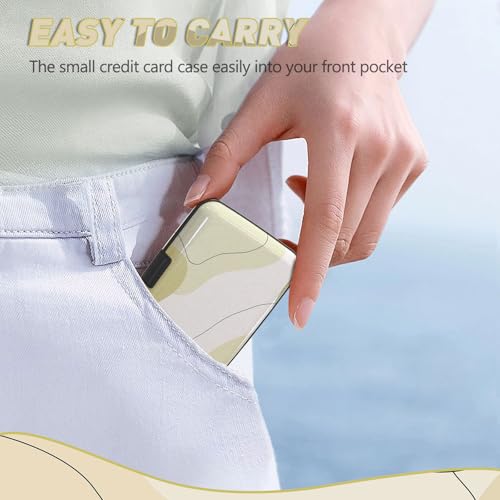 Credit Card Holder, Beige Mini RFID Aluminum Card Wallet Business Card Case - color: Art Modern Brown