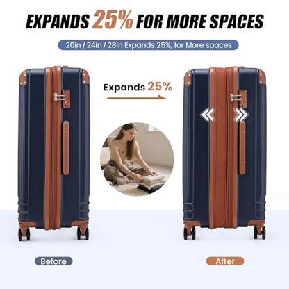 Luggage Sets 5 Piece Hardside Expandable Durable Suitcases with Wheels | Unisex Hardside ABS Suitcase Set, Detachable Spinner Wheels，TSA Lock， Hardshell Lightweight luggage for Family Travel - color: Blue