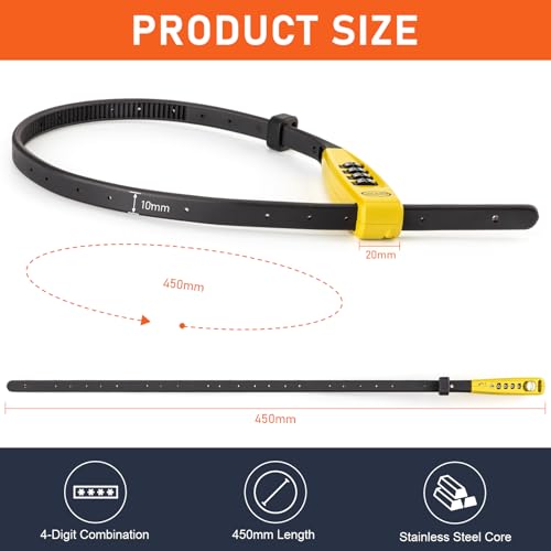 CXWXC Zip Tie Lock - 4-Digit Combo Cable Locks for Bike Motorcycle Helmet, Skateboard, Skis, Snowboard, Stroller & Cabinet - Ideal for Lightweight Security (2PC - Yellow, 45CM) - color: 2PC - Yellow