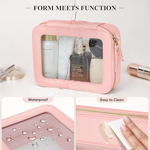 Clear Makeup Bag, Cosmetic Make Up Pouch with Zipper,Medium Pink - color: Pink, size: Medium