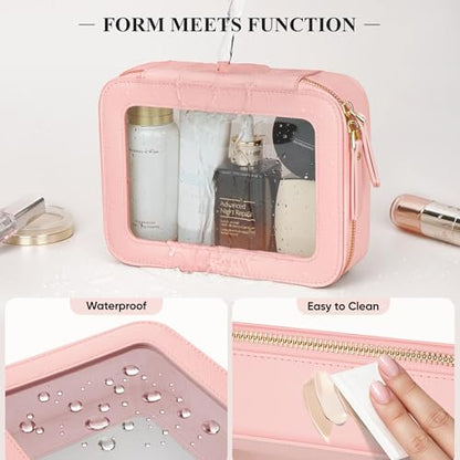 Clear Makeup Bag, Cosmetic Make Up Pouch with Zipper,Medium Pink - color: Pink, size: Medium