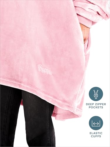 Bare Home Microplush Wearable Blanket with Side Pockets - Soft and Plush - Warm and Cozy - Adult & Kid Sizes (Adult, Light Pink) - color: Light Pink, style: Adult - Side Pockets