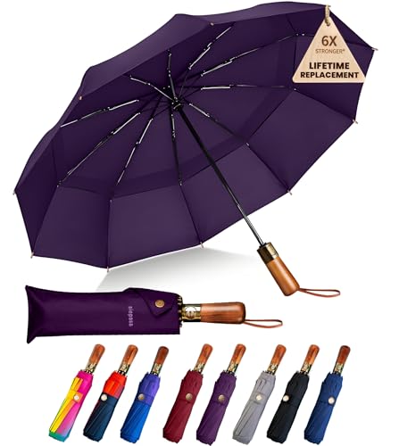 SIEPASA 49/54/62 Inch Windproof Golf Umbrella - Automatic Open/Close, Real Wood Handle - Large Folding Travel Umbrella for Wind, Rain & Sun Protection.(Purple/62) - color: Purple, size: 62 Inch