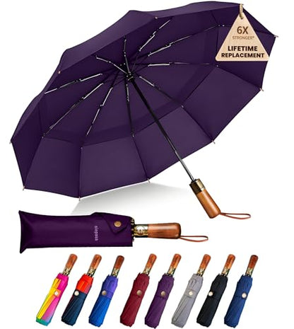 SIEPASA 49/54/62 Inch Windproof Golf Umbrella - Automatic Open/Close, Real Wood Handle - Large Folding Travel Umbrella for Wind, Rain & Sun Protection.(Purple/62) - color: Purple, size: 62 Inch