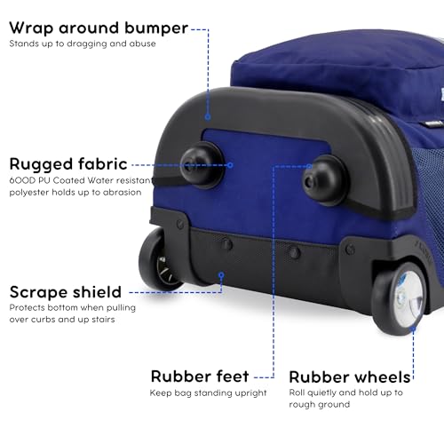 J World Sunrise Kids Rolling Backpack with Wheels for Girls Boys, Roller Bookbag for School, 18 x 13 x 9 Inches, Navy - color: Navy