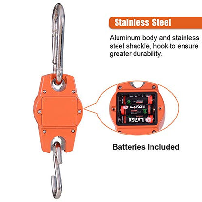 Fuzion Hanging Scale 660LB/300KG, Crane Scale with Snap-Fit Lifting Ring - color: Orange