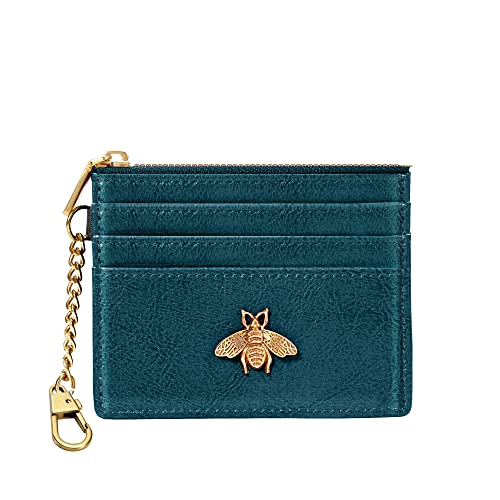 SEAVILIA Credit Card Holder Small Keychain Wallet for Women RFID Blocking - color: Peacock Blue