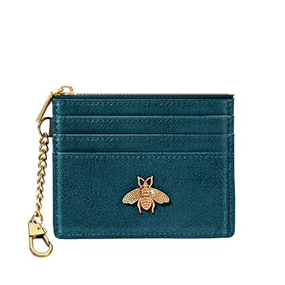 SEAVILIA Credit Card Holder Small Keychain Wallet for Women RFID Blocking - color: Peacock Blue