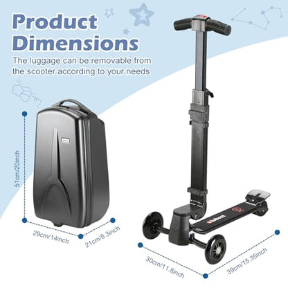 Scooter Luggage for Kids Removable & Foldable Ride on Suitcase-Black - color: Black
