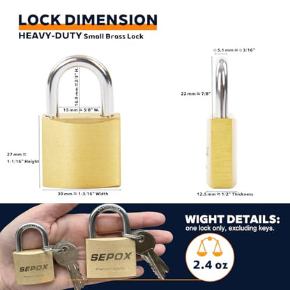 SEPOX® Solid Brass Padlock 30mm, Keyed Alike 24 Keys, Chamfered Edge, 16Pcs - color: 16pcs