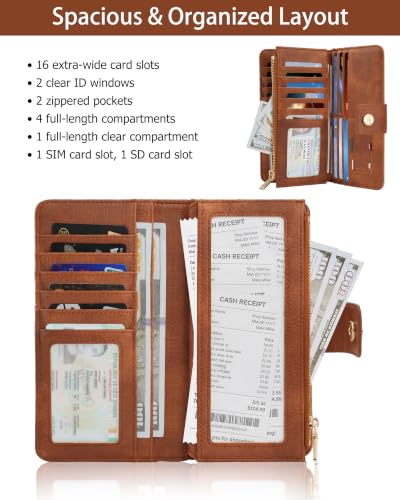 Brown Women's Trifold Wallet,Large Capacity RFID Long Wallet - color: Brown, size: Trifold