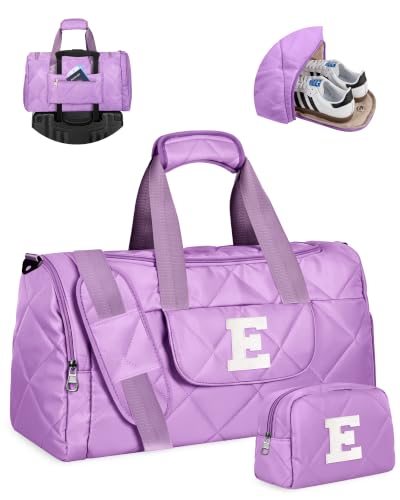 Elilier Dance Bag, Gifts for Teen Girls, Kids Duffle Bag, Letter E - color: Purple, style: E