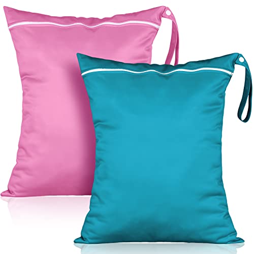 Shappy 2 Pack Wet Dry Bag Travel Laundry Waterproof,Solid Gray Blue | For Suitcase Gym Beach Swimsuit Storage, Zippered Closure with Handle, Separates Dirty Clothes, Portable College Dorm Design - style: Solid Green Pink