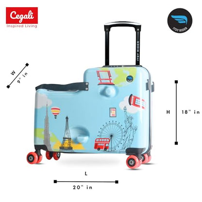 Cegali Itsy Rider 20" Ride-on Suitcase for Kids with Double Spinner Red Wheels (Blue Landmarks) - color: Blue Landmarks