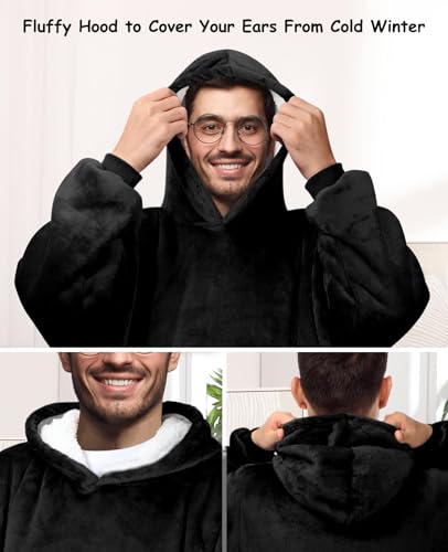 Sendowtek Wearable Hoodie Blanket Sweatshirt for Adults 3.9ft Long, Black - color: Black