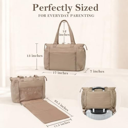 MOMINSIDE Diaper Bag Tote with Changing Station Convertible Diaper Bag Backpack Tote pañaleras para bebe Large Baby Bag, Hospital Bag Mommy Bag Travel Diaper Bag for Mom,16 Pockets, Khaki - color: Khaki