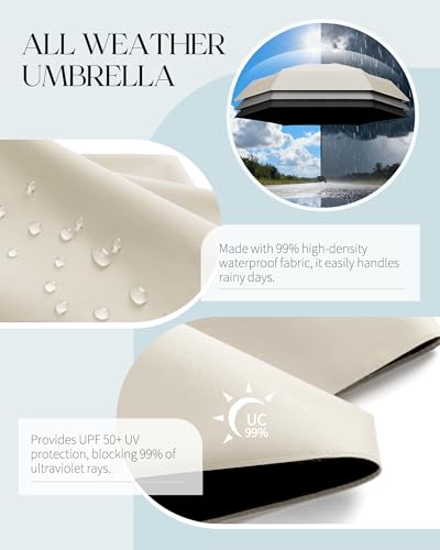 Seniny Mini Travel Umbrella with Case, Compact Pocket Size UV Sun & Rain - color: Beige