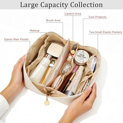 Gifts for Women Bridesmaid Initial Makeup Bag | Personalized PU Leather Cosmetic Waterproof Travel Toiletry Bag (Large-Beige-M) - color: LargeBeige, style: M