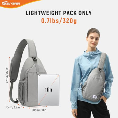 SKYSPER Sling Bag RFID Cross Body Bag Recycled Crossbody Backpack Travel Daypack - color: Gray
