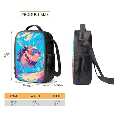 Capybara Dive Design Backpack with Lunch Box for Boys Girls Elementary & Middle School 3-in-1 Set, Durable Lightweight Bookbags for Kids Age 6-8 - color: Capybara Dive