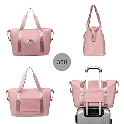 NPBAG Women Travel Duffel, Multi Functional Large Expandable Weekender Carry-on Tote, Gym Workout Overnight Bag, Mommy Hospital Bag for Labor and Delivery - color: Basic-Camo Pink, style: Basic Version