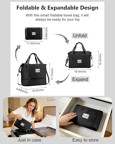 Foldable Travel Bag,Travel Duffle Bag,Foldable Duffle Bag for Travel - color: Black