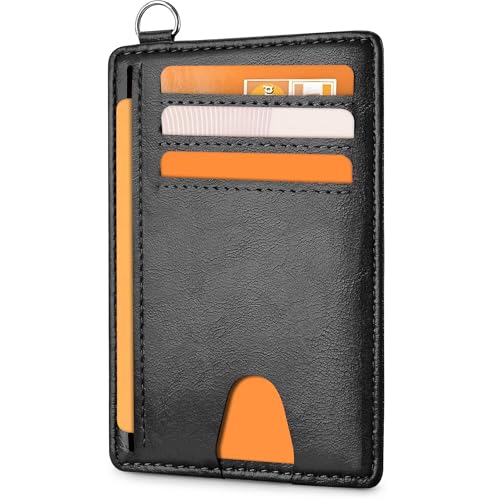 Mayski Slim Wallet, Credit Card Holder for Women, Minimalist Front Pocket RFID Blocking Card Cases, Small Wallet Women Men(Oiled Wax Black) - color: Oiled Wax Black