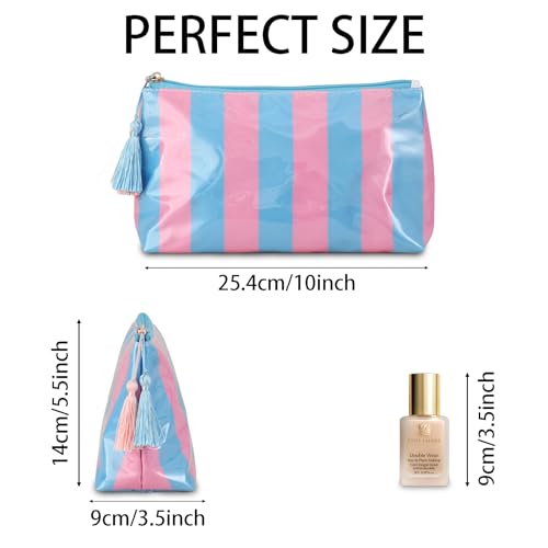 DYSHAYEN Striped Makeup Bag, Blue-Pink - color: Blue-Pink