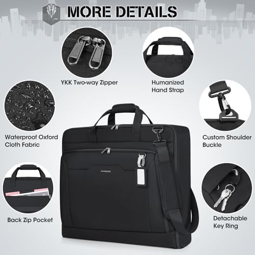 RAINSMORE Garment Bags for Travel, Carry On Suit Bag, Hanging Clothes, Men - color: Black