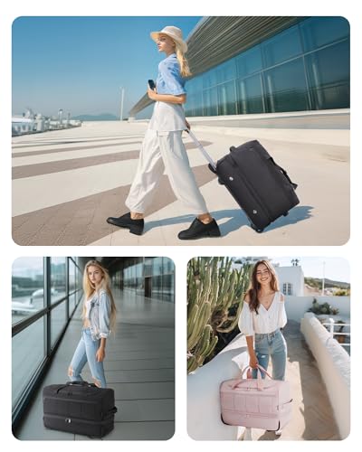 BAGSMART 40L Rolling Duffle Bag with Wheels and Handle, TSA Carry On Bags for Travel with Shoe Compartment, Charcoal