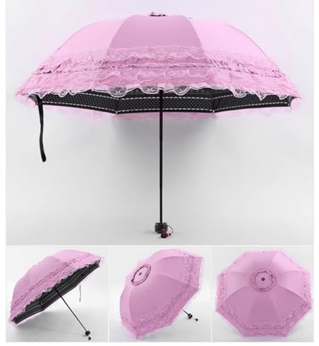 MizHome Folding Compact Umbrella for Women Lightweight Portable UPF 50+ Travel Parasol - color: Pink