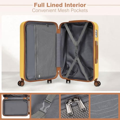 Kono 24 Inch Hard Shell Checked Luggage, 4 Spinner Wheels Suitcase, Yellow - color: Yellow, size: Checked-Medium 24-Inch