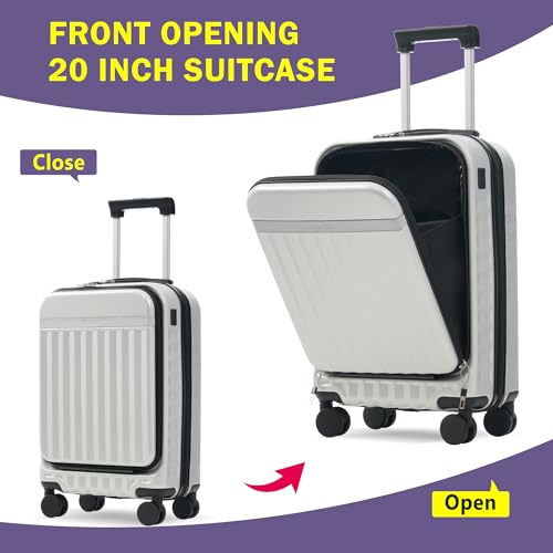 Merax Luggage Sets 2 Piece Front Opening, Hardside 20/24 IN Suitcase - color: White Grey, style: Luggage Set With Top Open 20
