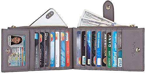 Travelambo Womens Leather Bifold Wallet, Slim RFID Blocking Card Holder - color: Grey Light