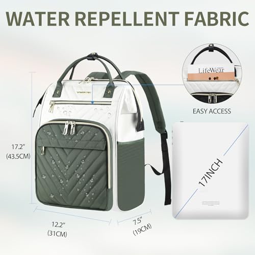 VANKEAN 17.3 Inch Laptop Backpack for Women Large Capacity - color: Beige/Army Green, size: 17.3 Inch