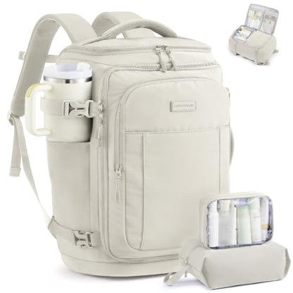 LOVEVOOK Travel Backpack for Women Men, 28L Personal Item Weekend Bag - color: Greige, size: 28L-3Pcs