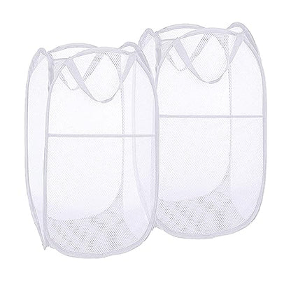 Pack of 2 Pop Up Laundry Hampers, Collapsible Mesh Laundry Baskets, Foldable Clothes Hampers for Bathroom, College Dorm, Travel (White) - color: White