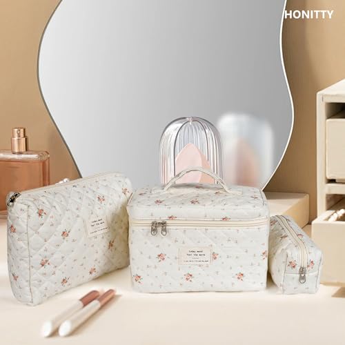 honitty Makeup Bag,Quilted Cosmetic Bags for Women - color: Red-White