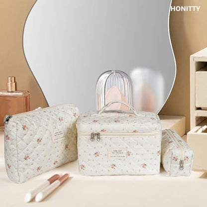 honitty Makeup Bag,Quilted Cosmetic Bags for Women - color: Red-White