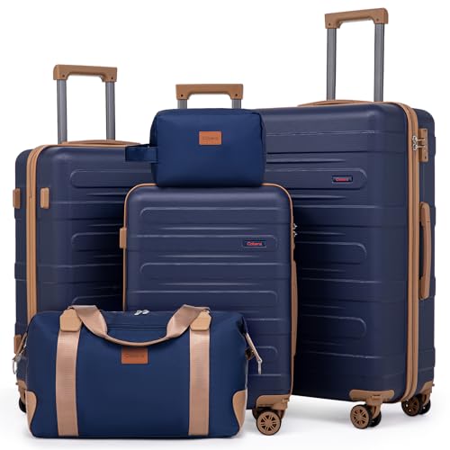 Cobens Luggage Sets 5 Piece, Suitcase with Wheels, 20/24/28inch, DarkBlue - color: DarkBlue