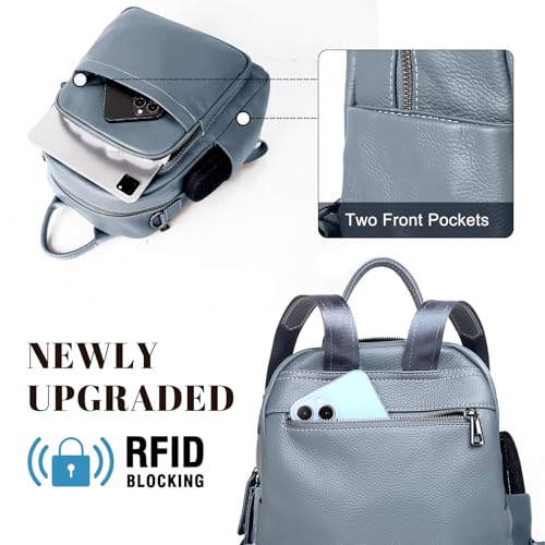 BOYATU Genuine Leather Backpack Purse Women: Convertible Elegant Backpacks - color: 03 Medium-haze Blue