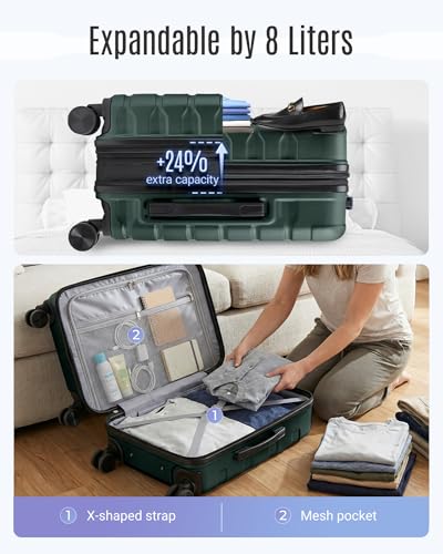 LIGHT FLIGHT Carry On Luggage, 20" Carry-On Suitcase, Deep Green - color: Deep Green