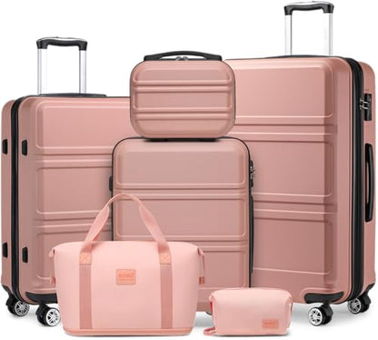 Kono Suitcase Luggage Set Expandable(only 28") with Spinner Wheels - color: Nude/Rose Pink, size: 6-piece set (Db/Tb/12/20/24/28)