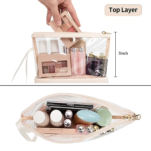 Clear Makeup Bag with Brushes Compartment Travel TSA Approved Toiletry Bag - color: 05-cream clear